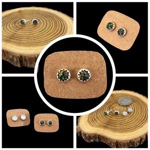 NWT Handcrafted sterling silver Black Opal stud earrings